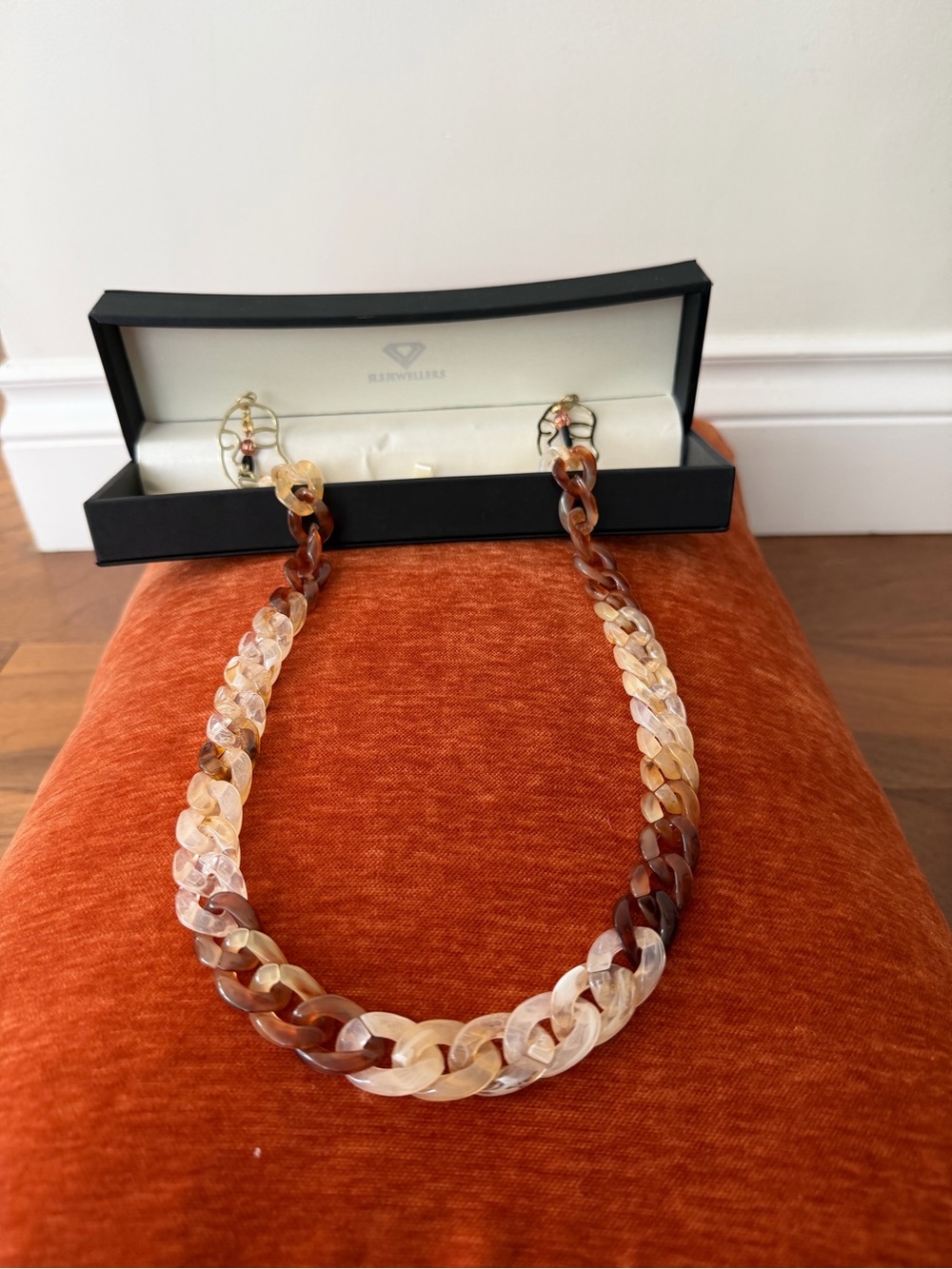 Resin Link eyeglasses strap/chain in Amber, Cream & Brown - Women's Jewelry